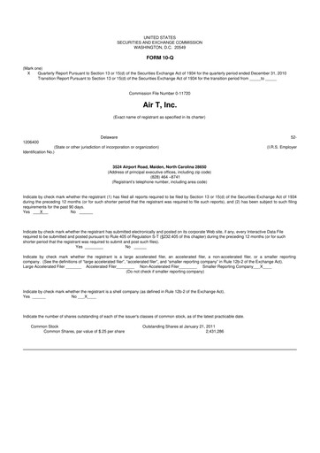 Thumbnail Air T, Inc. 10-Q Quarterly Report FY 