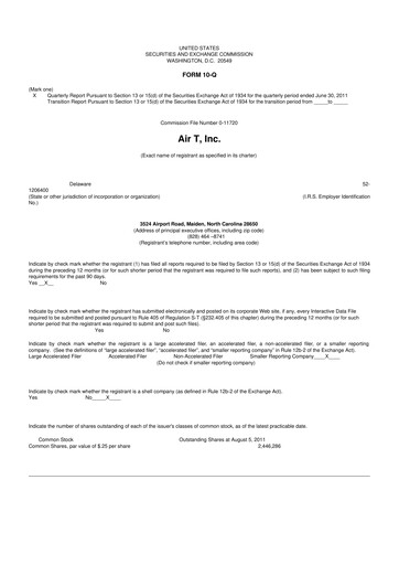 Thumbnail Air T, Inc. 10-Q Quarterly Report FY2012 