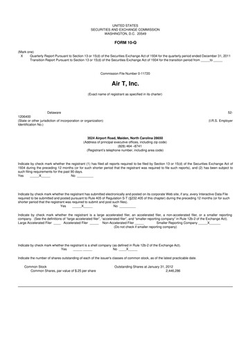 Thumbnail Air T, Inc. 10-Q Quarterly Report FY2012 