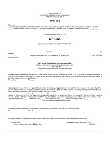 Thumbnail Air T, Inc. 10-Q Quarterly Report FY2013 