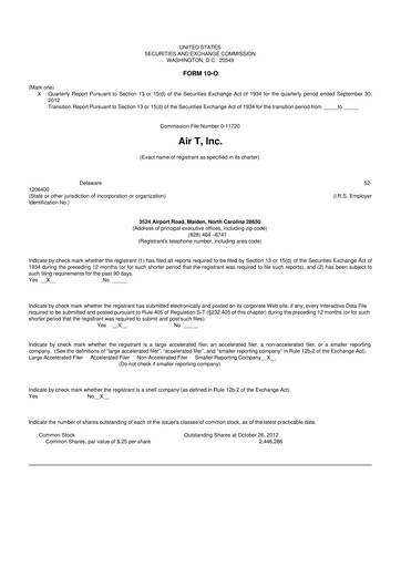 Thumbnail Air T, Inc. 10-Q Quarterly Report FY2013 