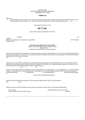 Thumbnail Air T, Inc. 10-Q Quarterly Report FY2013 