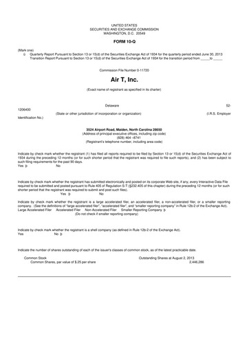 Thumbnail Air T, Inc. 10-Q Quarterly Report FY2013 