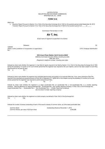 Thumbnail Air T, Inc. 10-Q Quarterly Report FY2013 