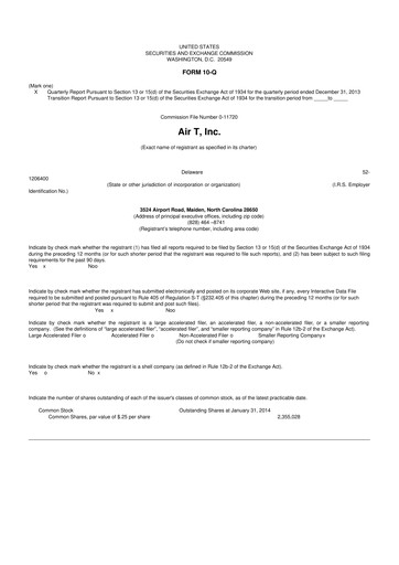 Thumbnail Air T, Inc. 10-Q Quarterly Report FY2014 
