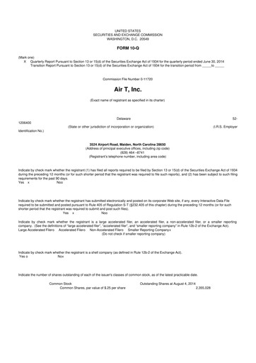 Thumbnail Air T, Inc. 10-Q Quarterly Report FY2015 