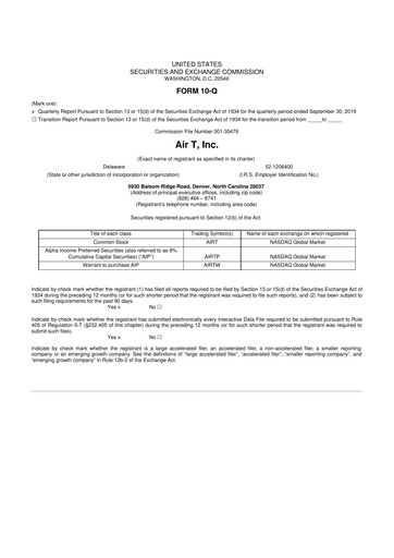 Thumbnail Air T, Inc. 10-Q Quarterly Report FY2020 