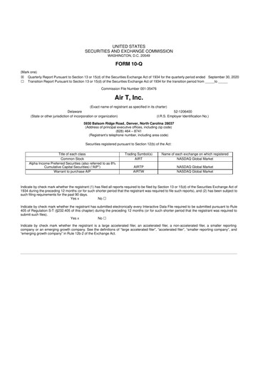 Thumbnail Air T, Inc. 10-Q Quarterly Report FY2020 