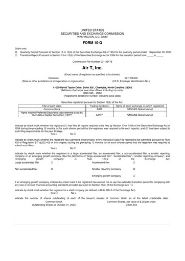 Thumbnail Air T, Inc. 10-Q Quarterly Report FY2024 