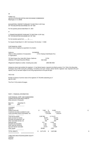 Thumbnail CVB Financial 10-Q Quarterly Report FY 