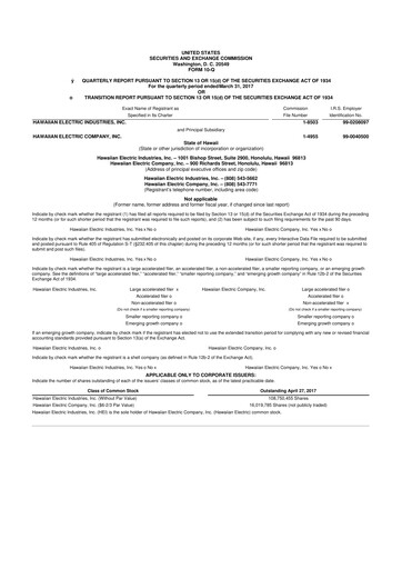 Thumbnail Hawaiian Electric Industries 10-Q Quarterly Report FY 