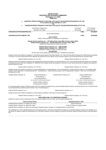 Thumbnail Hawaiian Electric Industries 10-Q Quarterly Report FY 
