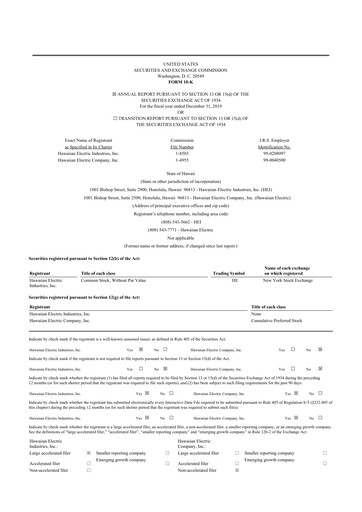 Thumbnail Hawaiian Electric Industries 10-K Annual Report 