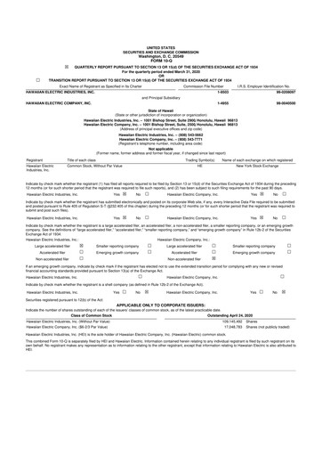 Thumbnail Hawaiian Electric Industries 10-Q Quarterly Report FY 