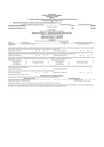 Thumbnail Hawaiian Electric Industries 10-Q Quarterly Report FY 