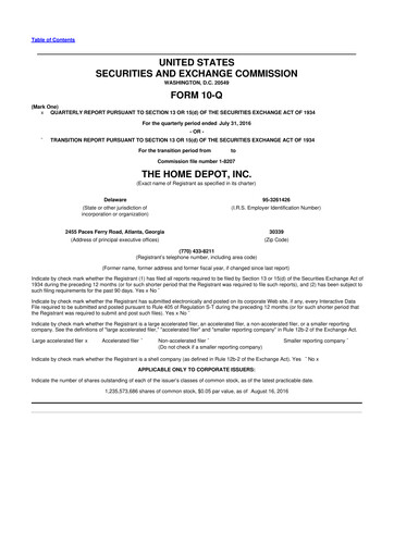 Vorschaubild Home Depot 10-Q Quartalsbericht 2016 