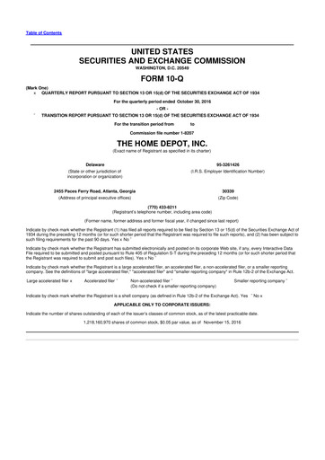 Vorschaubild Home Depot 10-Q Quartalsbericht 2016 