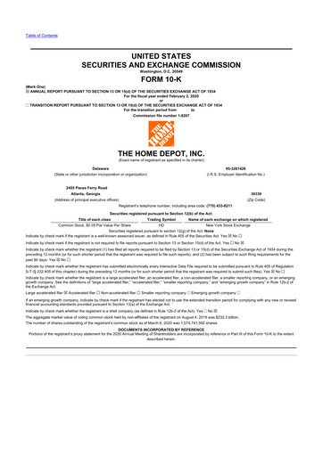 Thumbnail Home Depot 10-K Annual Report 2019