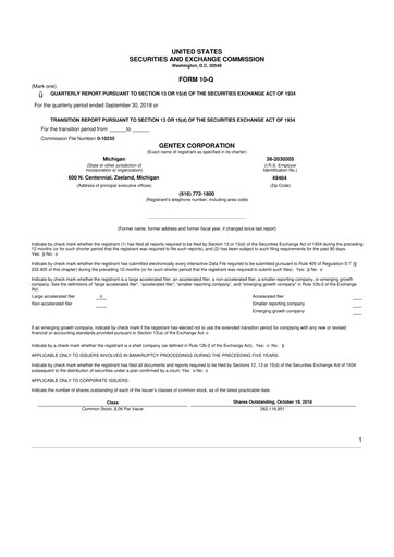 Thumbnail Gentex 10-Q Quarterly Report FY2018 