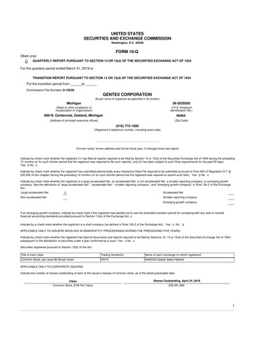 Thumbnail Gentex 10-Q Quarterly Report FY2019 
