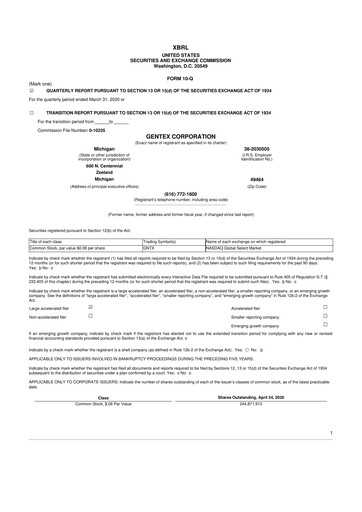 Thumbnail Gentex 10-Q Quarterly Report FY2020 