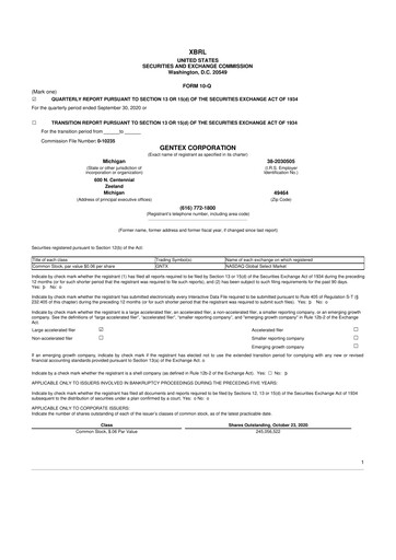 Thumbnail Gentex 10-Q Quarterly Report FY2020 