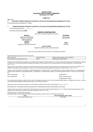 Thumbnail Gentex 10-Q Quarterly Report FY 