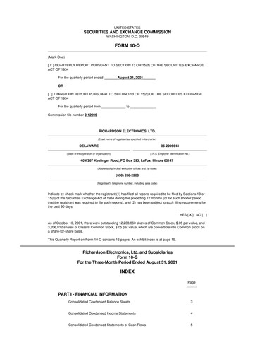 Miniature Richardson Electronics 10-Q Rapport trimestriel  
