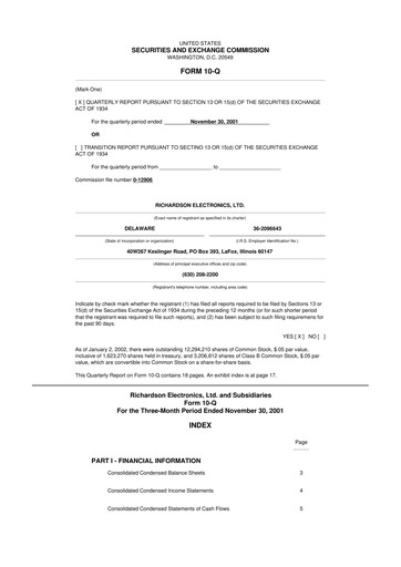Miniature Richardson Electronics 10-Q Rapport trimestriel  