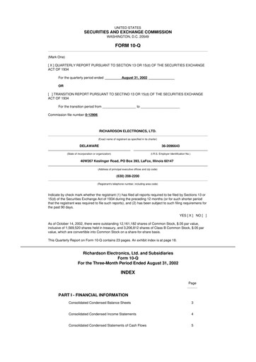 Miniature Richardson Electronics 10-Q Rapport trimestriel  