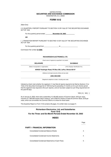 Miniature Richardson Electronics 10-Q Rapport trimestriel  