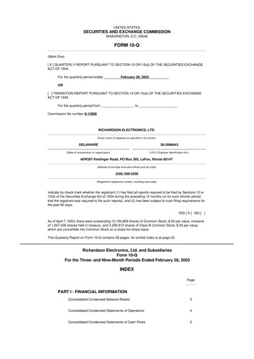 Miniature Richardson Electronics 10-Q Rapport trimestriel  