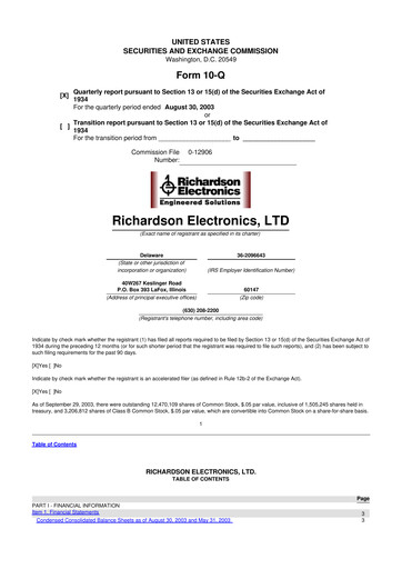 Miniature Richardson Electronics 10-Q Rapport trimestriel  