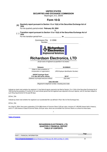 Miniature Richardson Electronics 10-Q Rapport trimestriel  