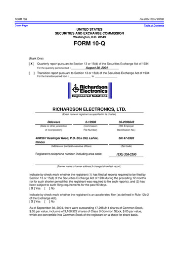 Miniature Richardson Electronics 10-Q Rapport trimestriel  