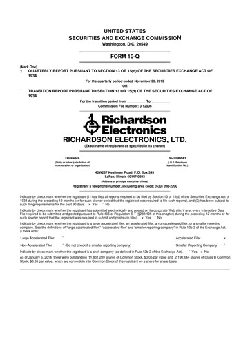 Miniature Richardson Electronics 10-Q Rapport trimestriel 2014 