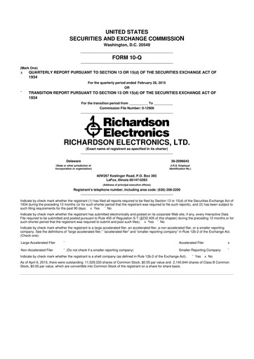 Miniature Richardson Electronics 10-Q Rapport trimestriel 2015 
