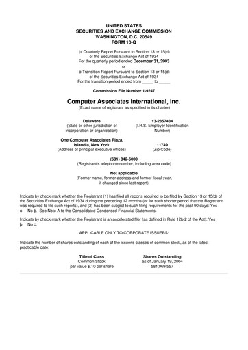 Thumbnail CA Technologies 10-Q Quarterly Report FY 