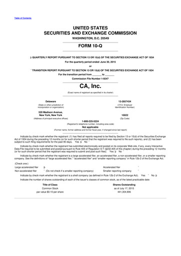 Thumbnail CA Technologies 10-Q Quarterly Report FY 