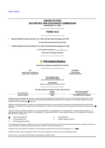 Vorschaubild TriCo Bancshares 10-Q Quartalsbericht 2020 