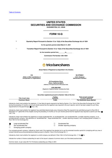 Vorschaubild TriCo Bancshares 10-Q Quartalsbericht 2021 