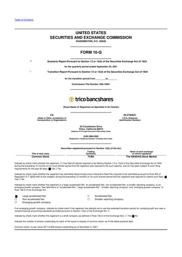Vorschaubild TriCo Bancshares 10-Q Quartalsbericht 2021 
