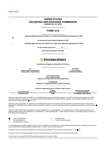 Vorschaubild TriCo Bancshares 10-Q Quartalsbericht 2022 