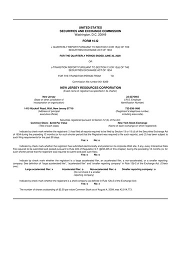 Thumbnail New Jersey Resources 10-Q Quarterly Report FY 