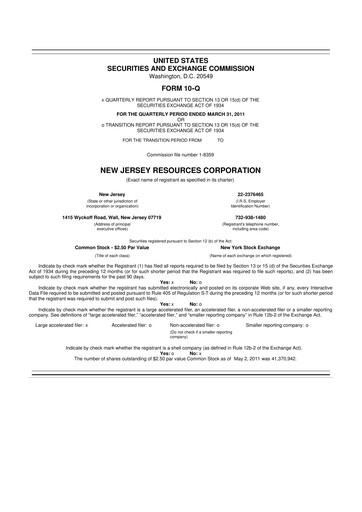 Thumbnail New Jersey Resources 10-Q Quarterly Report FY2011 