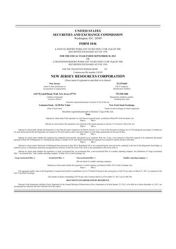 Thumbnail New Jersey Resources 10-K Annual Report 2011