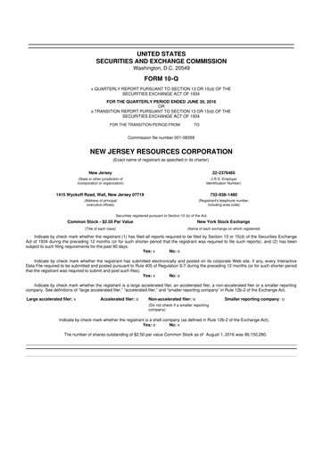 Thumbnail New Jersey Resources 10-Q Quarterly Report FY2016 