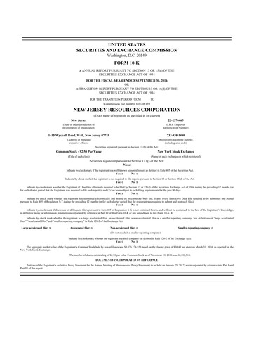 Thumbnail New Jersey Resources 10-K Annual Report 2016