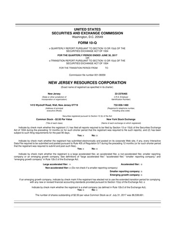Thumbnail New Jersey Resources 10-Q Quarterly Report FY2017 