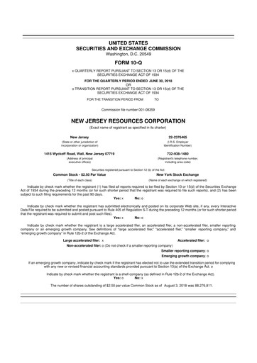 Thumbnail New Jersey Resources 10-Q Quarterly Report FY2018 